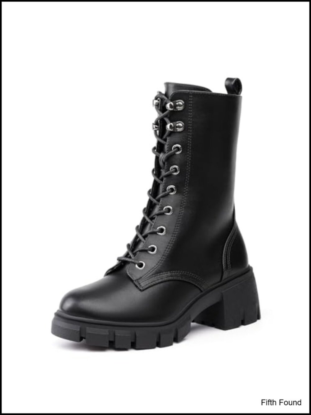 IDIFU Women's Combat Platform Boots Chunky Lace Up Mid-Calf Booties